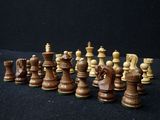 a lot of chess pieces that are on the table