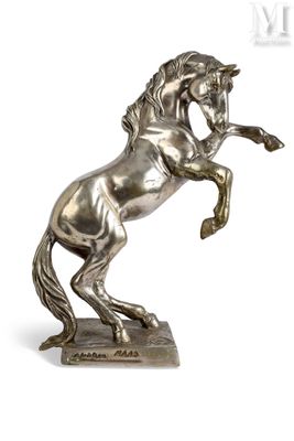 statue of a horse rearing on its hind legs on a white background