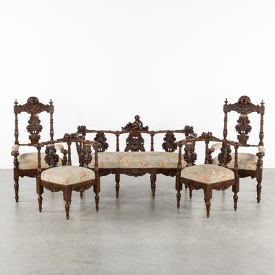 an image of a set of six chairs and a table in the middle of a room