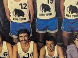 an old photo of a basketball team posing for a picture