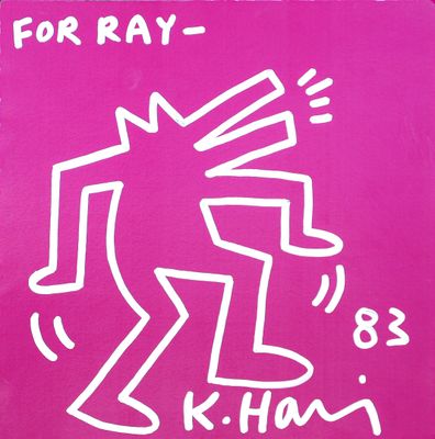 an image of a pink poster with a drawing of a man in a top hat