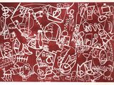 une image représentant un tableau rouge et blanc sur lequel figure une inscription blanche
