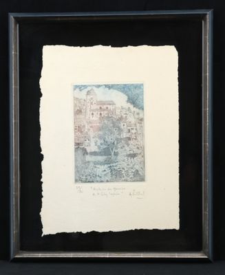 une image représentant un tableau représentant un château dans un cadre noir