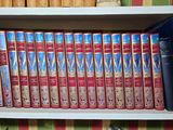 many books on the shelves in the room