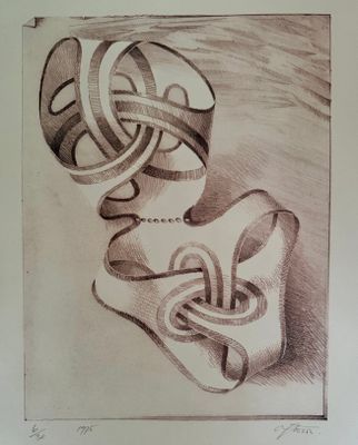 dessin au crayon représentant une paire de chaussures avec un nœud au milieu
