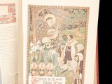 an open book with a picture of a man and a woman in a garden