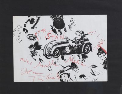 a black and white drawing of a man driving a car
