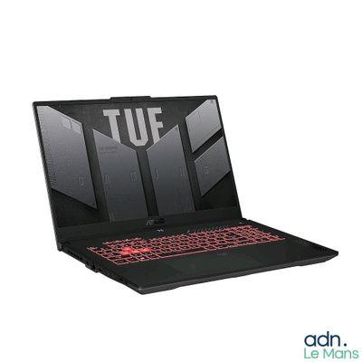 a black laptop with a red keyboard on a white background