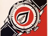 une image représentant une affiche d'une montre sur fond rouge et noir