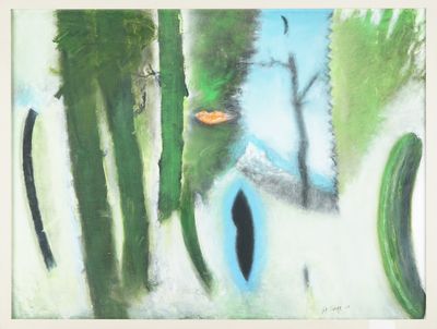tableau représentant un tableau où l'on voit un arbre et un oiseau au loin