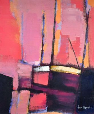 BOURDEL Anne "Bateaux dans le couchant" - Photo 1