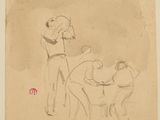 an image of a drawing of a man and a dog