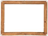 an old wooden frame with a white background