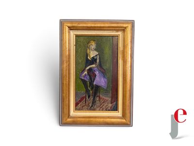 tableau représentant une femme en robe violette assise sur une chaise