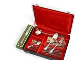 silverware in a red case on a white surface