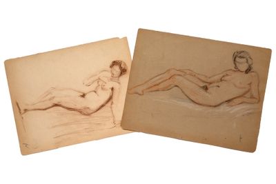 deux dessins représentant une femme allongée sur un lit et un homme allongé sur un lit