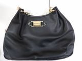 michael korsh black leather shoulder bag with gold hardware