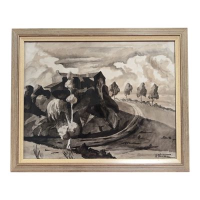 an image of a painting of a group of horses in a field