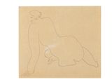 drawing of a nude woman sitting on the ground with her back to the camera