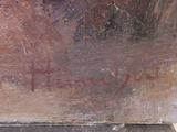 un gros plan sur un tableau représentant une personne assise sur un banc