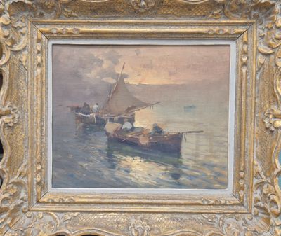 une image d'un tableau représentant un bateau dans l'eau