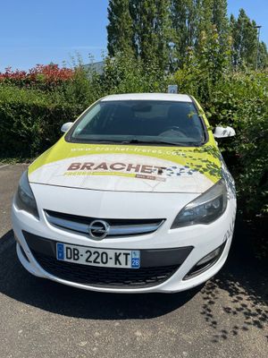 La voiture est garée sur le bord de la route, devant des buissons.