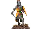 une figurine représentant un chevalier muni d'une épée et d'un bouclier
