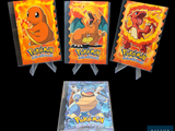 Trois cartes à collectionner Pokémon sont représentées sur un fond noir