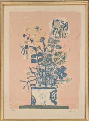 une image d'une peinture de fleurs dans un vase sur une table