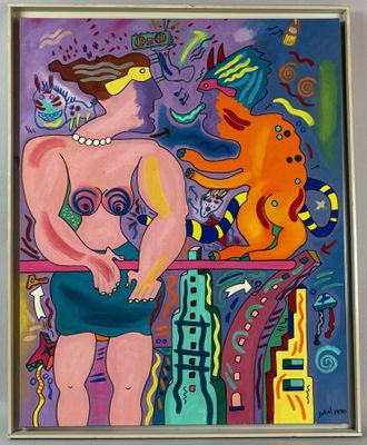 painting of a woman in a bathing suit and a man in a bathing suit