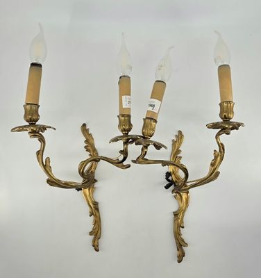 pair of antique brass wall sconces with birds and leaves