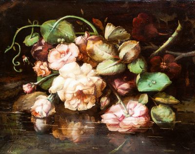 a painting of a bunch of flowers on a table