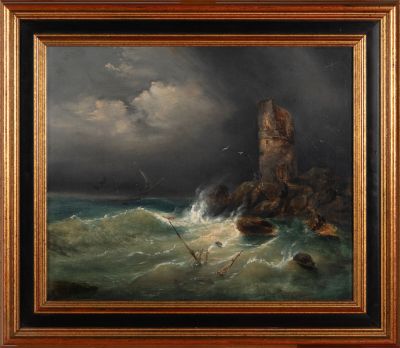 du TILLEY T. (XIXe siècle) : "Le phare des naufragés", HST sbg et daté - Photo 1