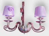 purple glass chandelier with purple shades on a white background