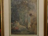 framed picture of a painting of a man and a woman in a wooded setting