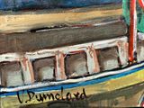 a painting of a boat that is sitting on the water