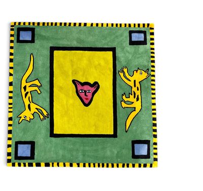 peinture représentant deux chats et un cœur sur fond vert