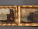 paire de tableaux du XIXe siècle, à l'huile sur toile, représentant un lac et un château