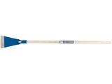 a wooden paddle with a blue handle on a white background