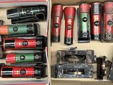 a box full of different types of toy trains