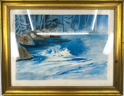 une image d'un tableau représentant un bateau dans l'eau