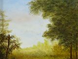 a painting of cows grazing in a field of grass