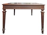 the table is made of wood and has a glass top