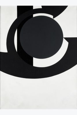 an image of a black and white painting with a circle on it