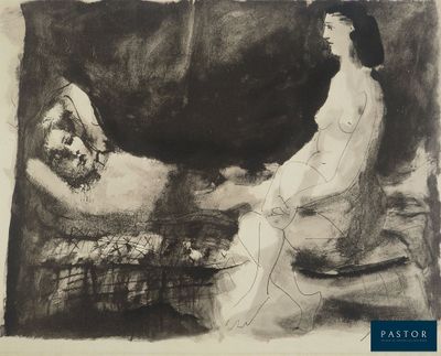 an image of a drawing of a woman sitting in front of a cow