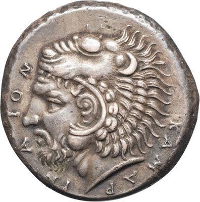 a silver coin with a head of a lion on it