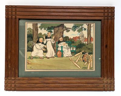 tableau représentant une famille jouant au croquet dans un parc