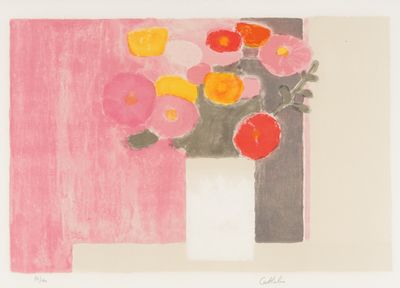 une peinture de fleurs dans un vase sur une table