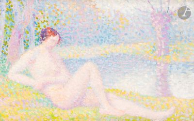 an image of a painting of a naked woman sitting on the grass