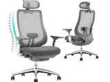 deux chaises de bureau avec appuie-tête et accoudoirs, sur fond blanc